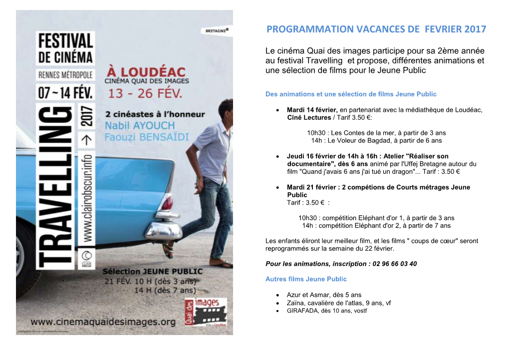 Programmation Vacances De Fevrier 2017