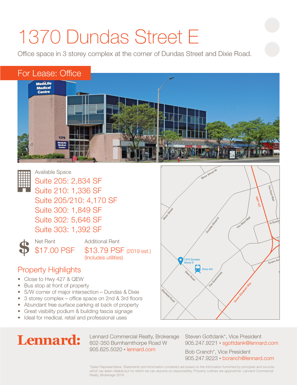 1370 Dundas Street E Office Space in 3 Storey Complex at the Corner of Dundas Street and Dixie Road