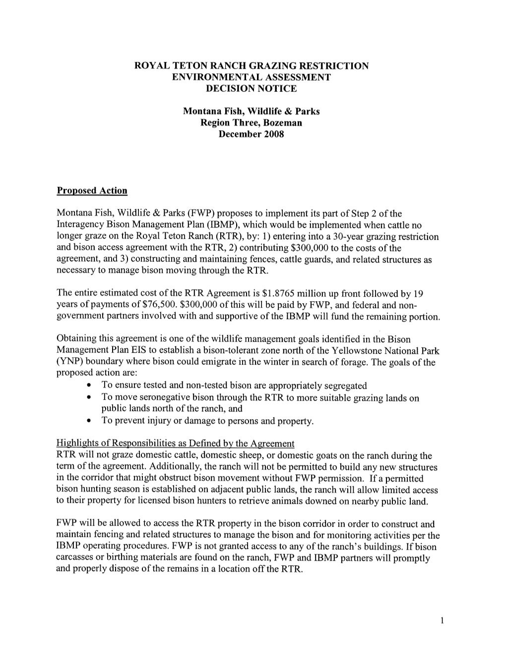 Final Environmental Assessment Royal Teton