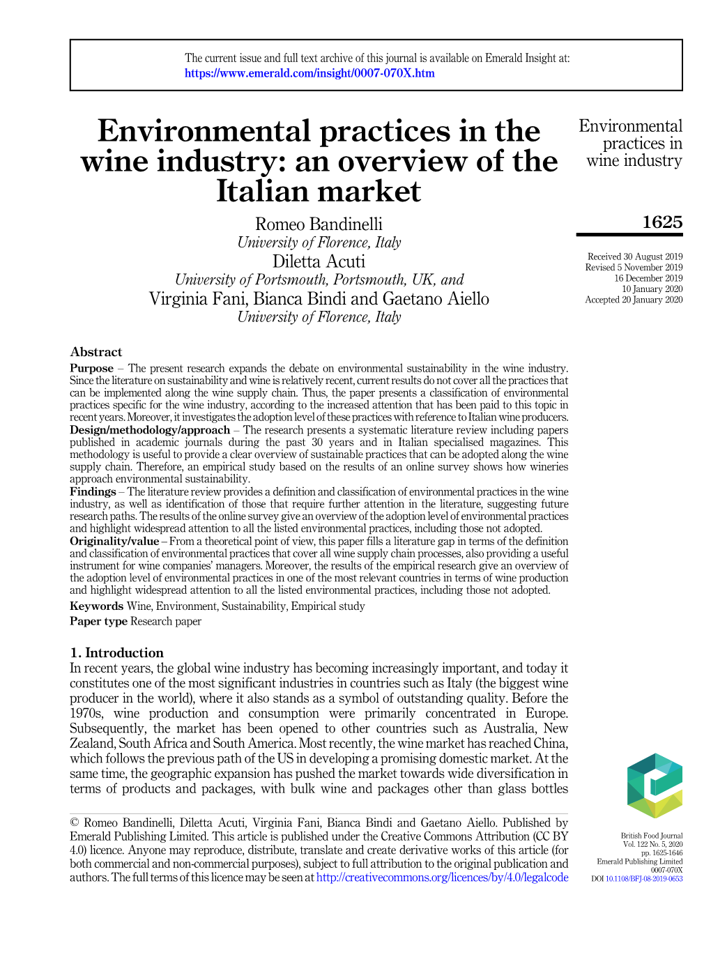 Environmental Practices in the Wine Industry, As Well As Identification of Those That Require Further Attention in the Literature, Suggesting Future Research Paths