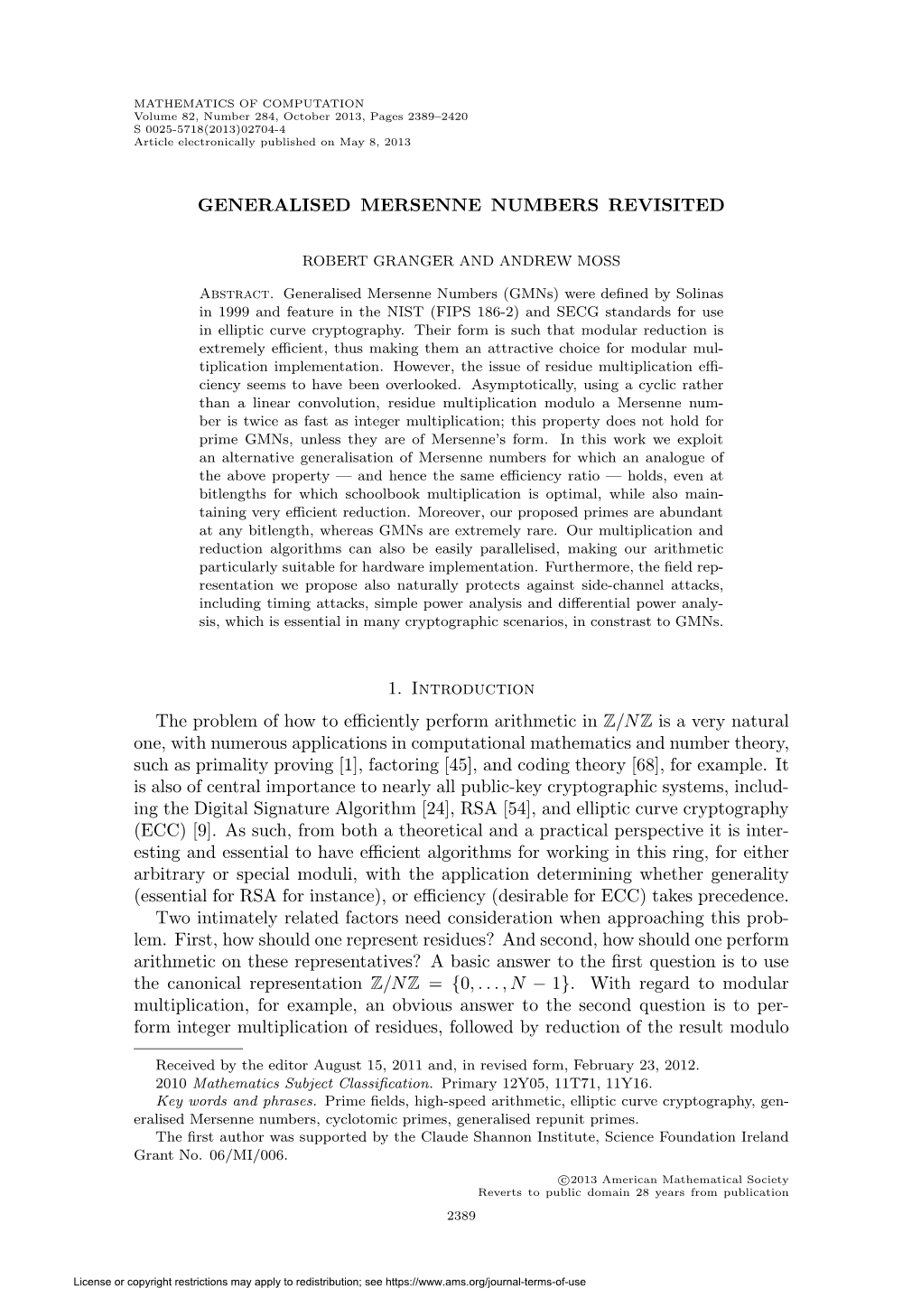 Generalised Mersenne Numbers Revisited