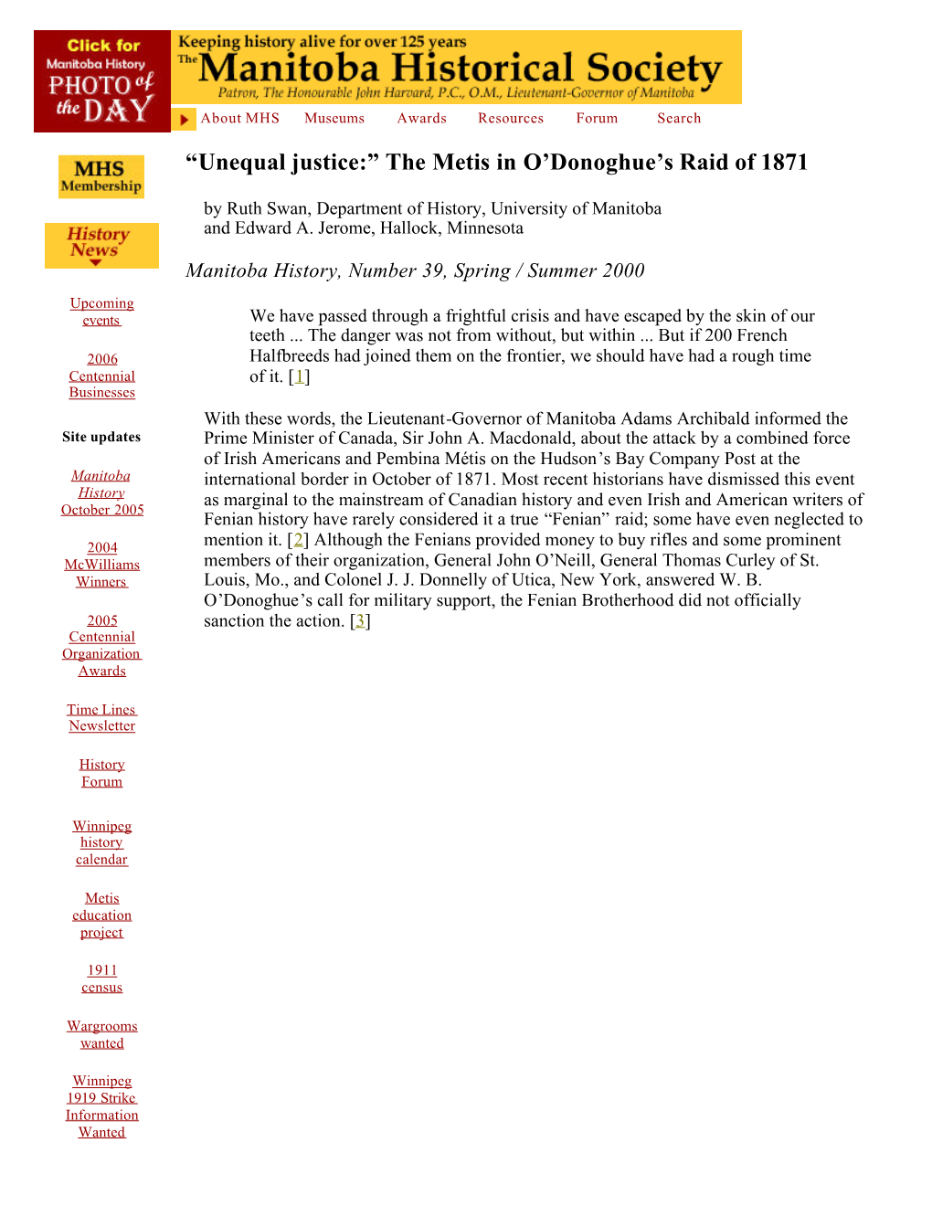 “Unequal Justice:” the Metis in O'donoghue's Raid of 1871