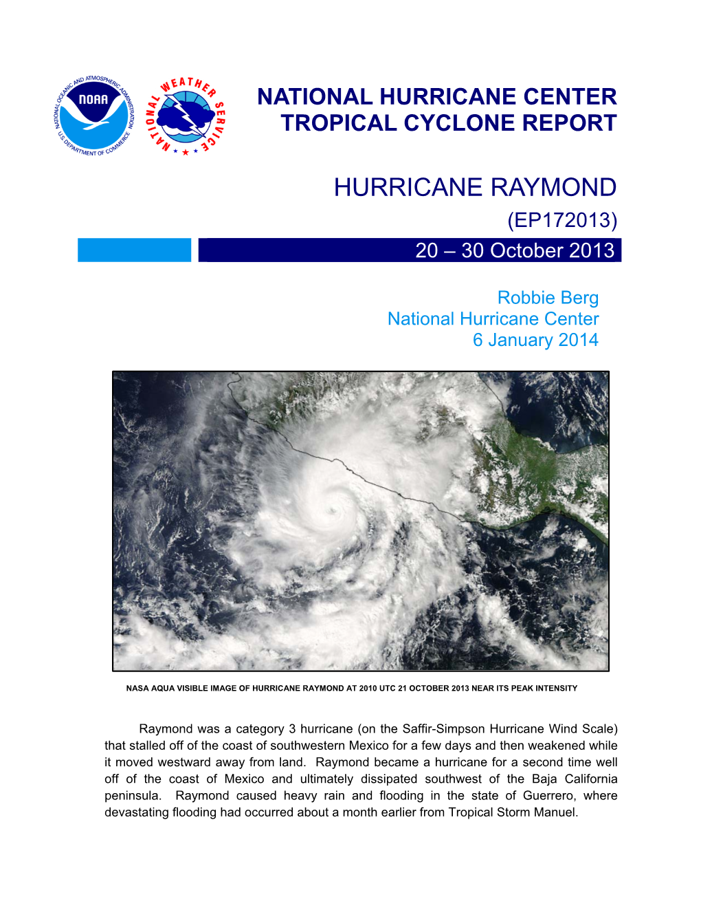 HURRICANE RAYMOND (EP172013) 20 – 30 October 2013