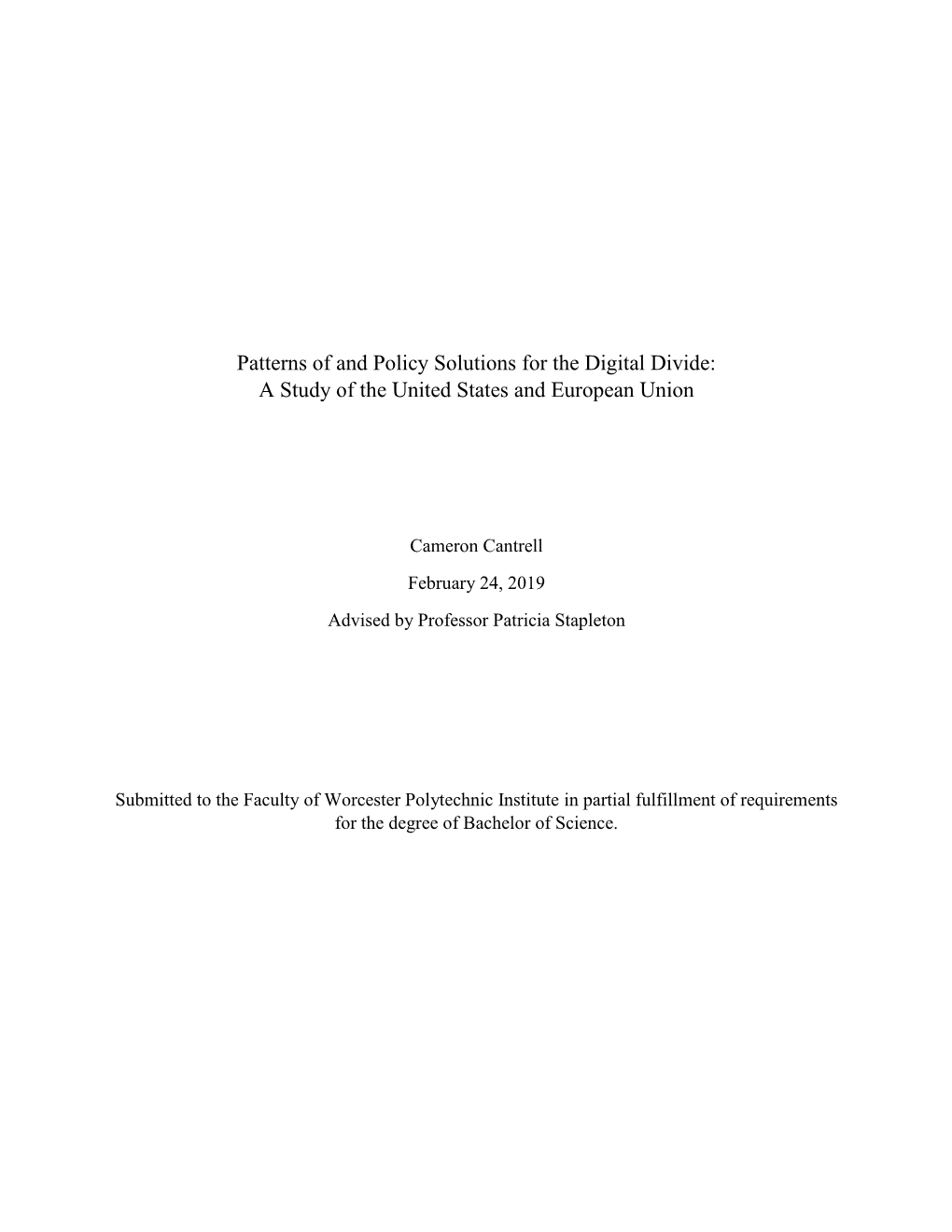 Patterns of and Policy Solutions for the Digital Divide: a Study of the United States and European Union