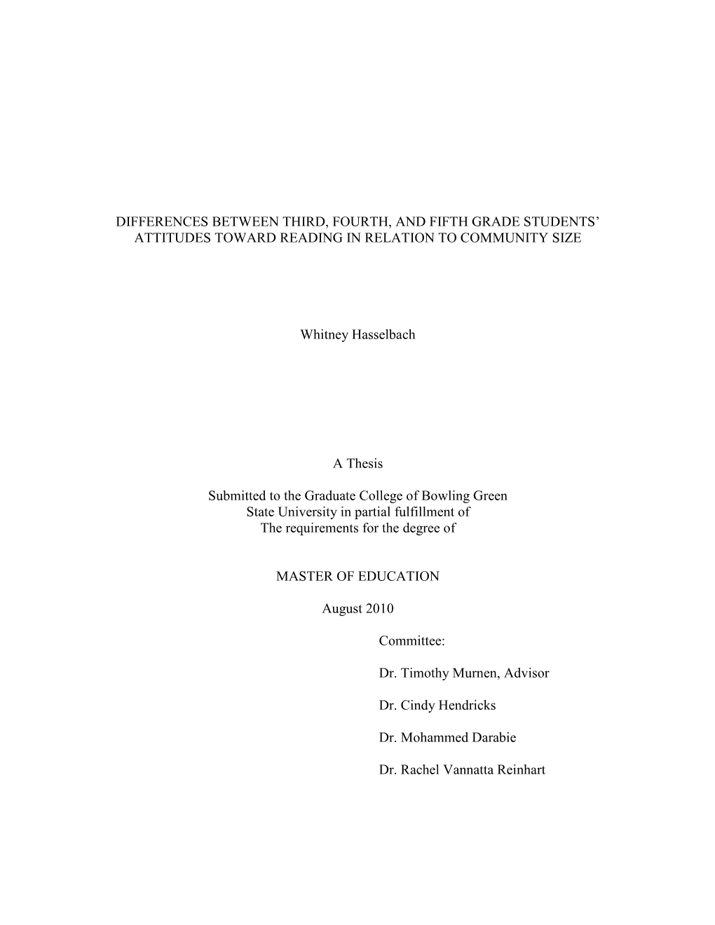 Differences Between Third, Fourth, and Fifth Grade Students’ Attitudes Toward Reading in Relation to Community Size