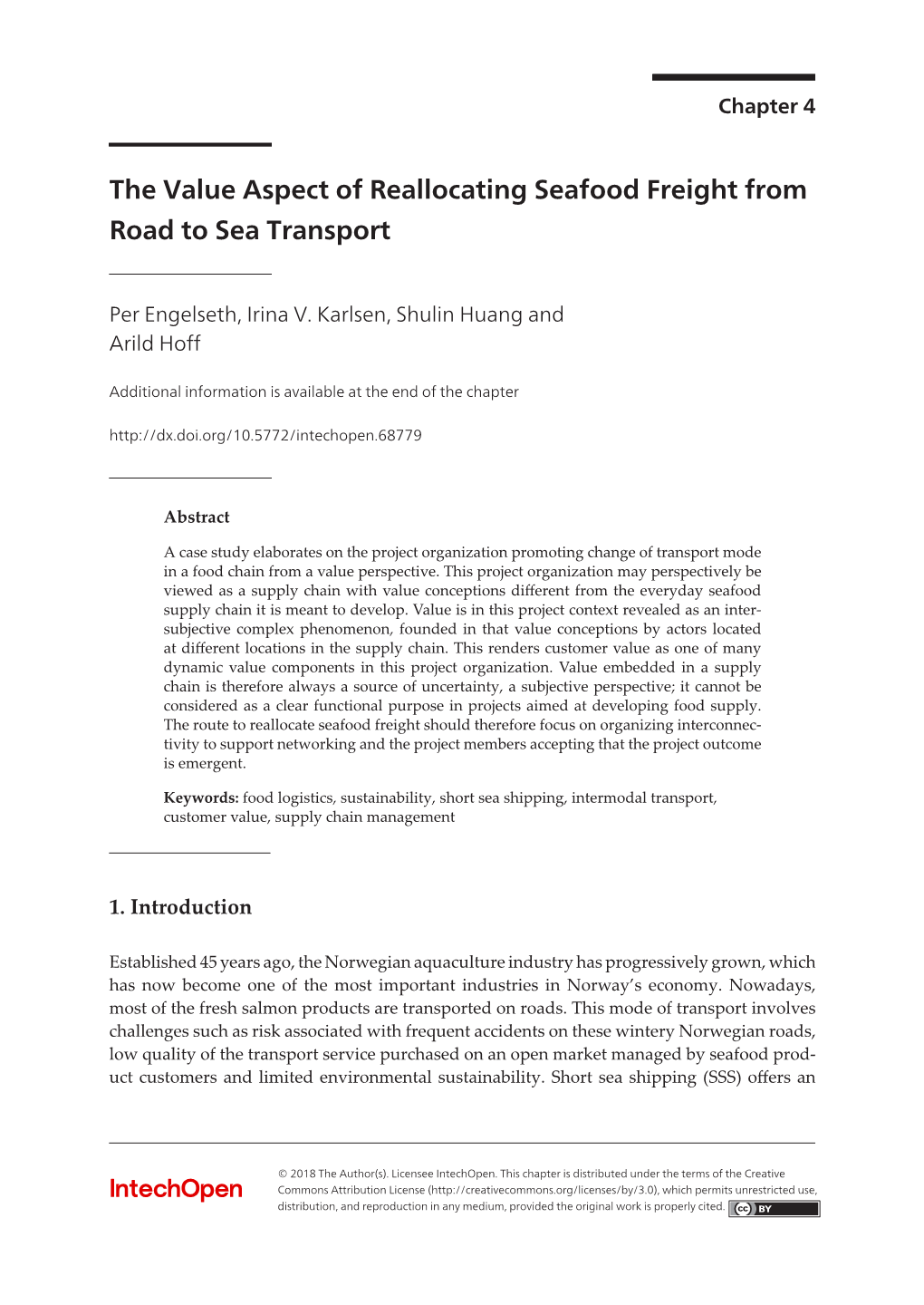 The Value Aspect of Reallocating Seafood Freight from Road to Sea