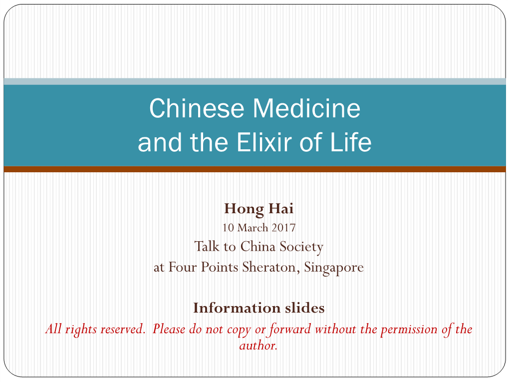 Chinese Medicine and the Elixir of Life