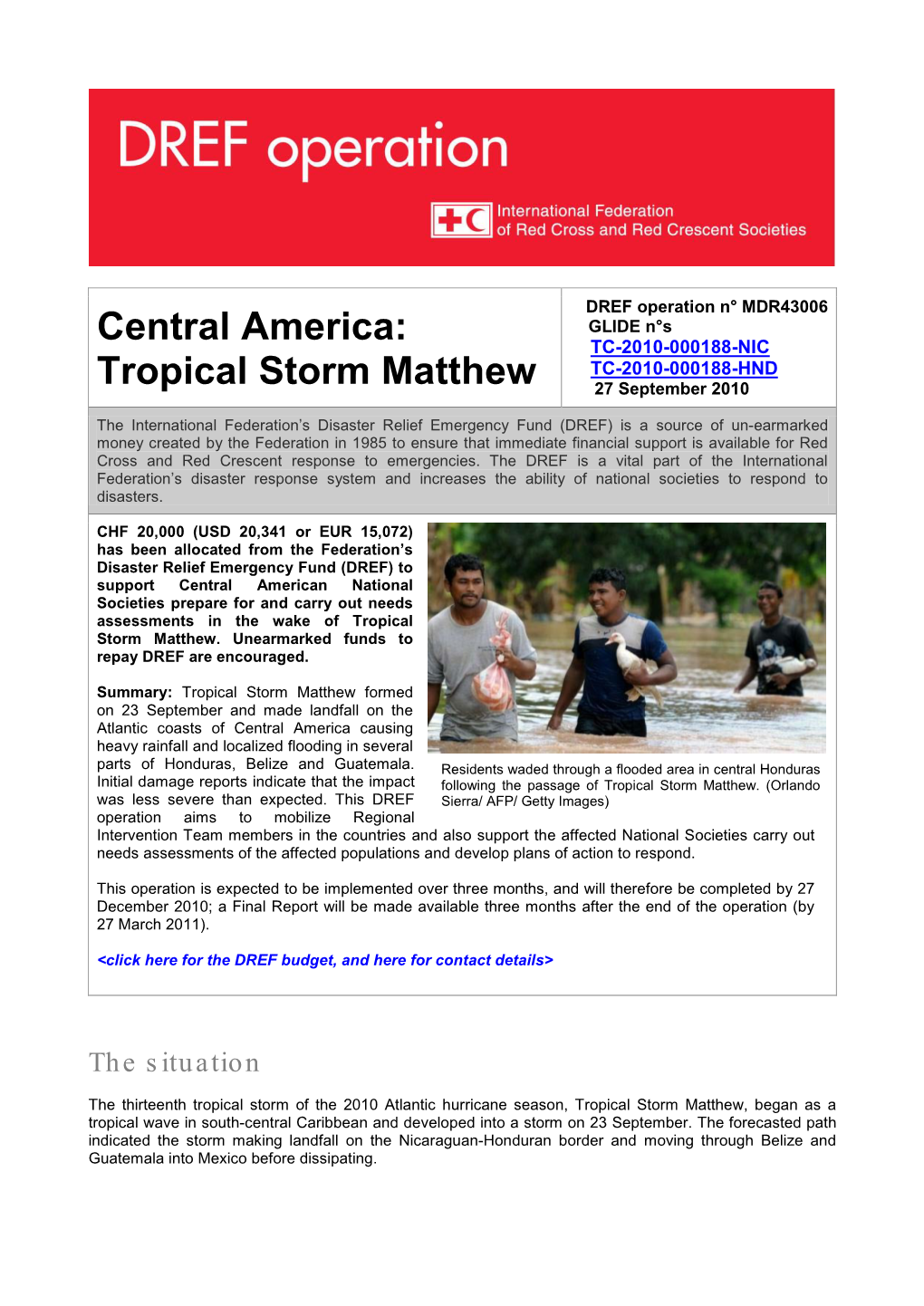 Central America: Tropical Storm Matthew