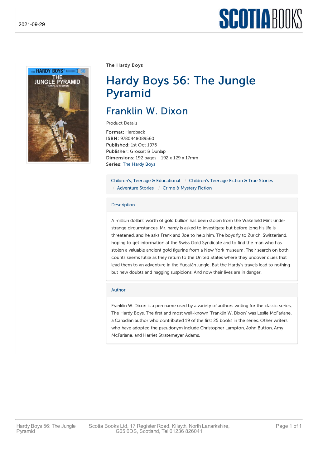 Hardy Boys 56: the Jungle Pyramid Franklin W