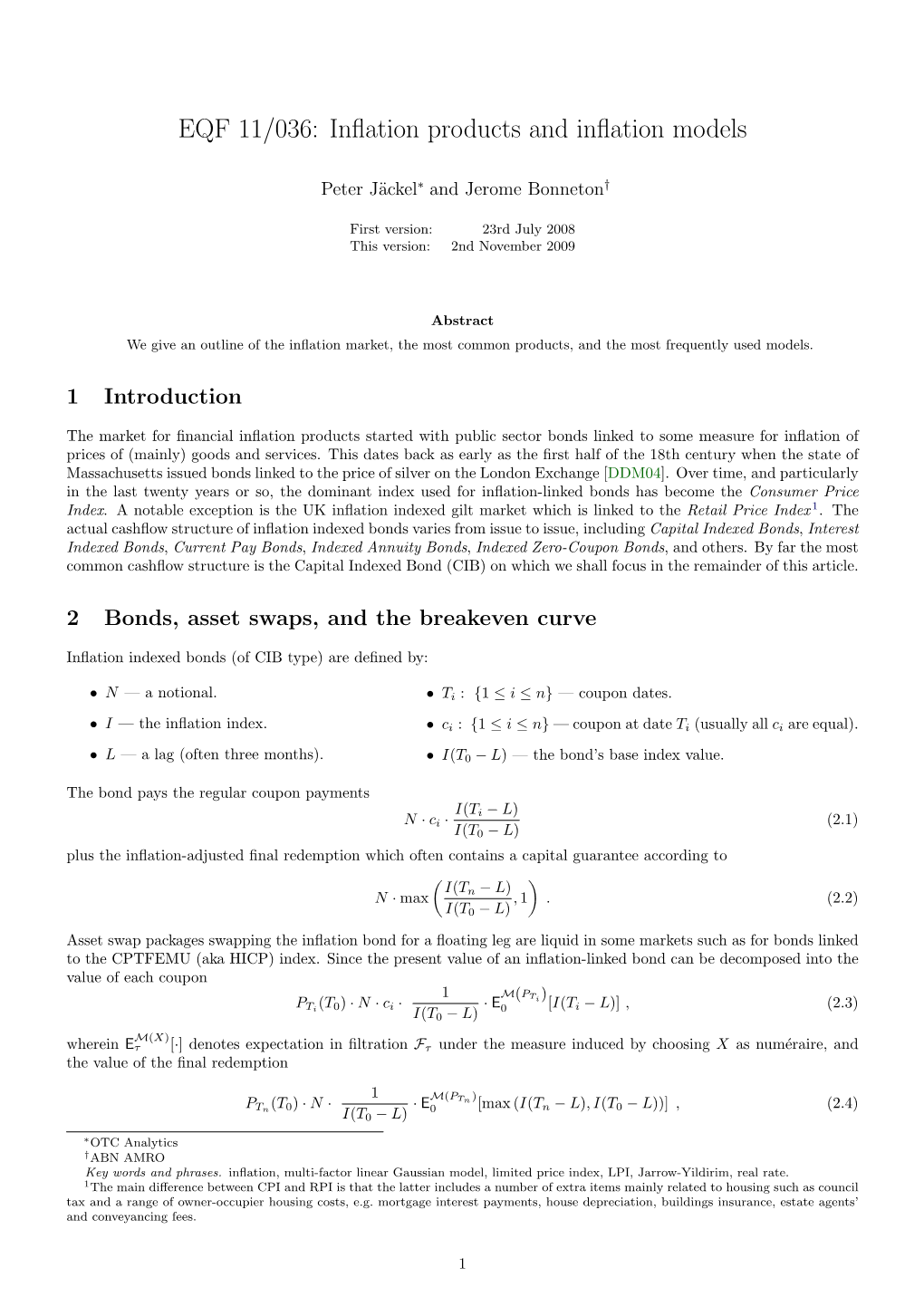 EQF 11/036: Inflation Products and Inflation Models