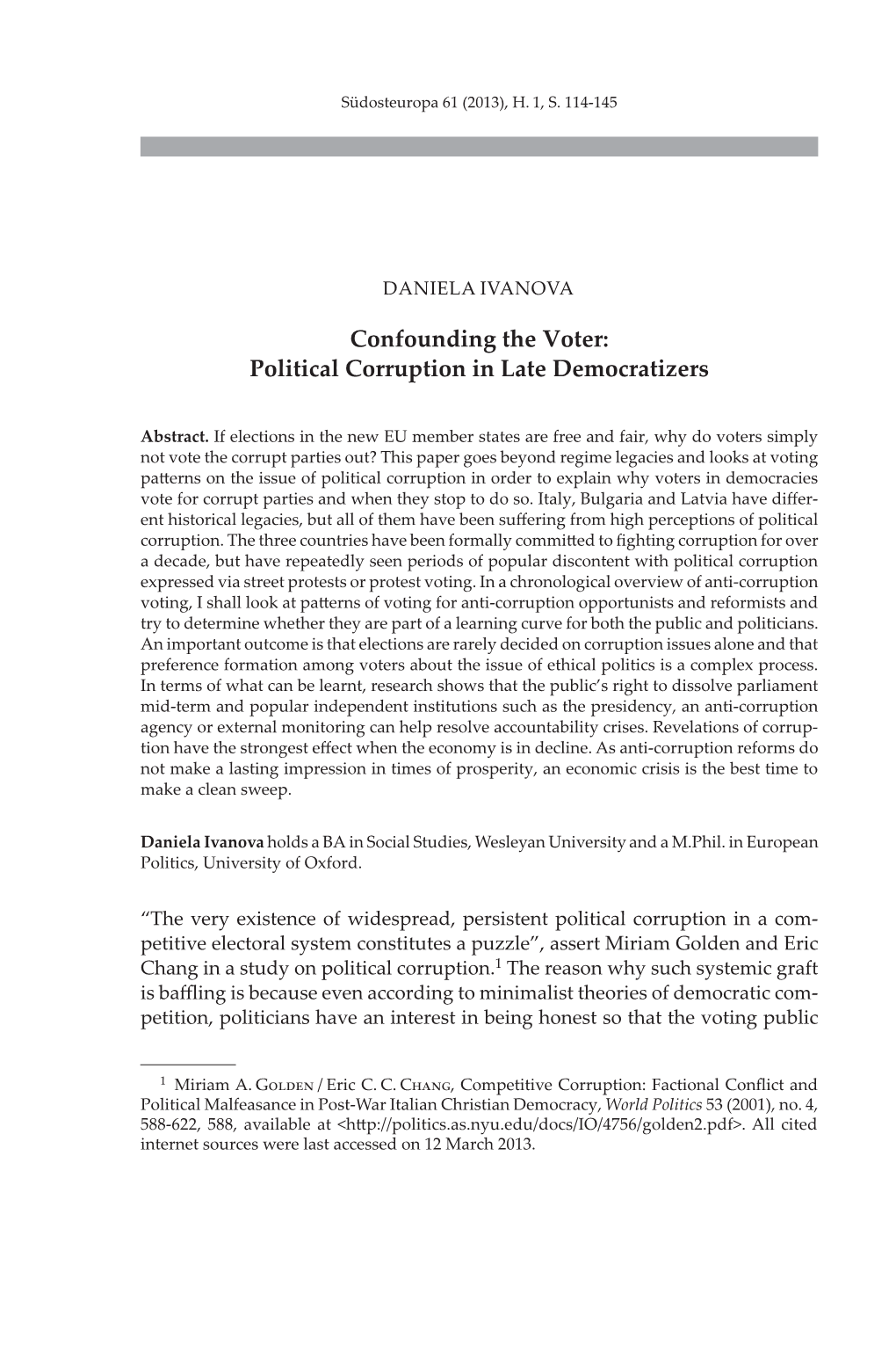 Confounding the Voter: Political Corruption in Late Democratizers