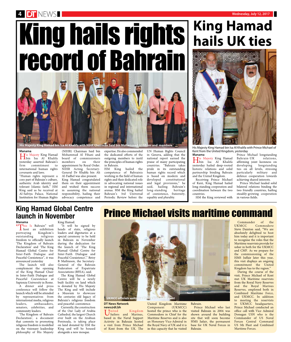 King Hamad Hails UK Ties