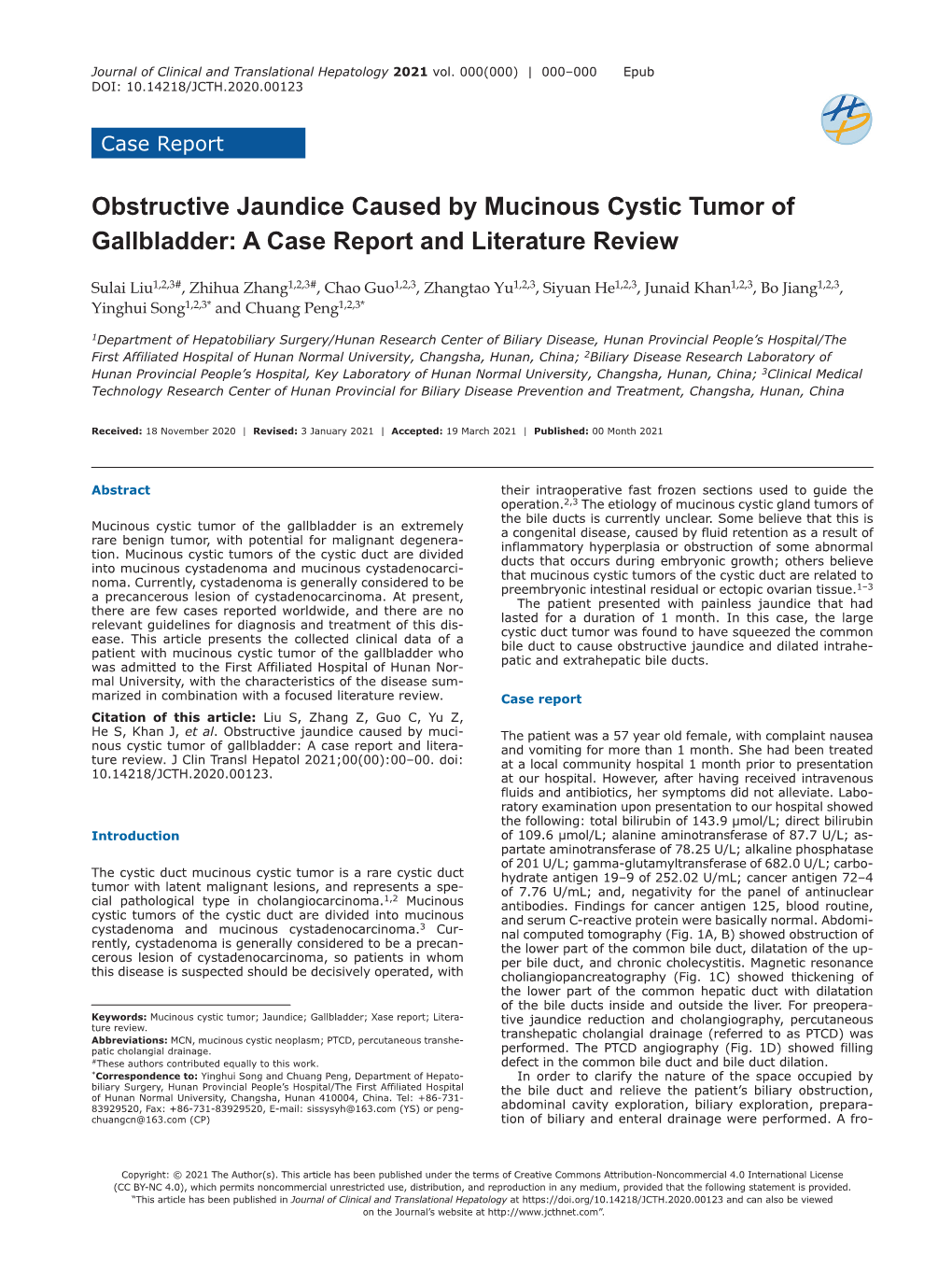 Obstructive Jaundice Caused by Mucinous Cystic Tumor of Gallbladder: a Case Report and Literature Review