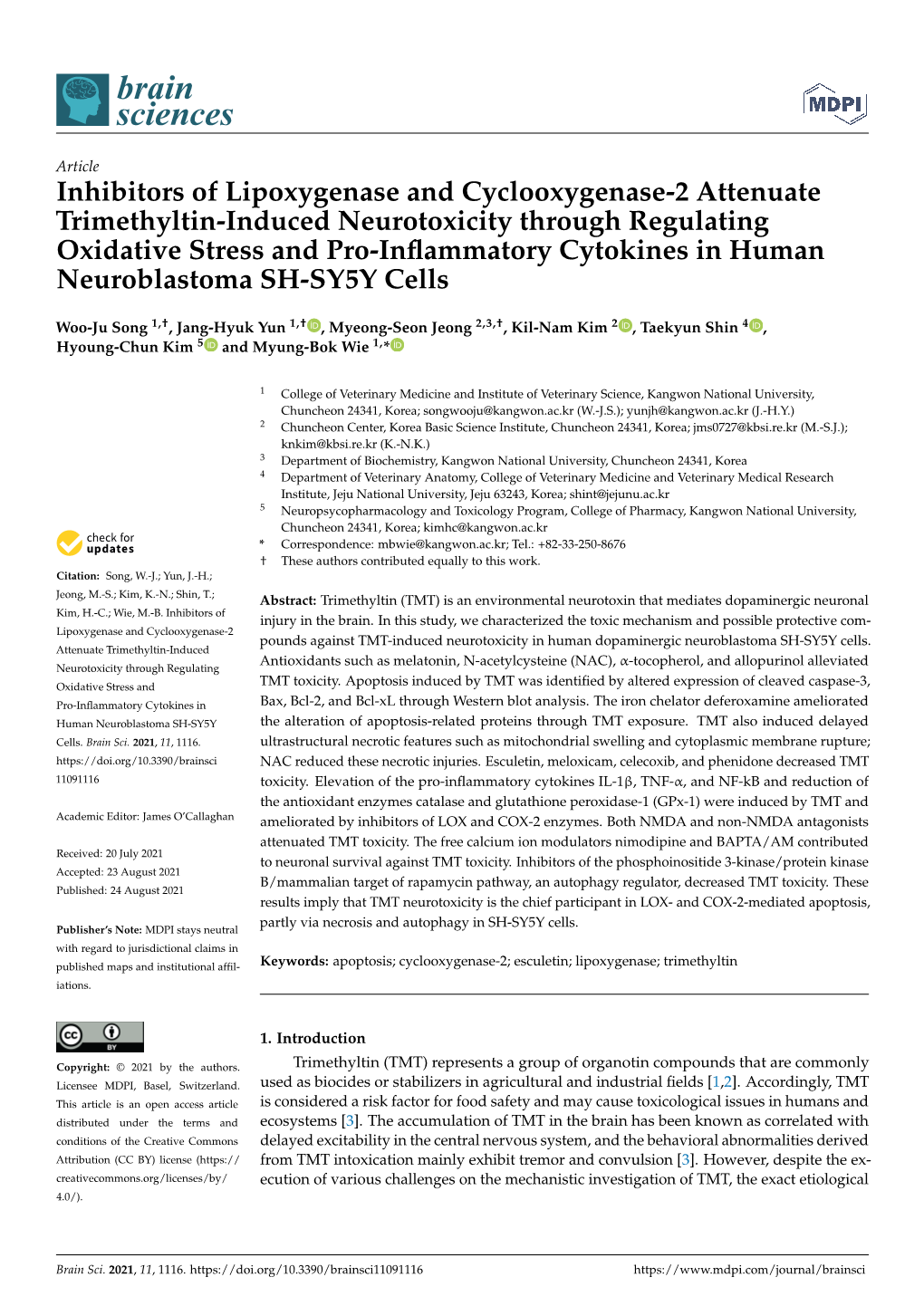 Inhibitors of Lipoxygenase and Cyclooxygenase-2 Attenuate