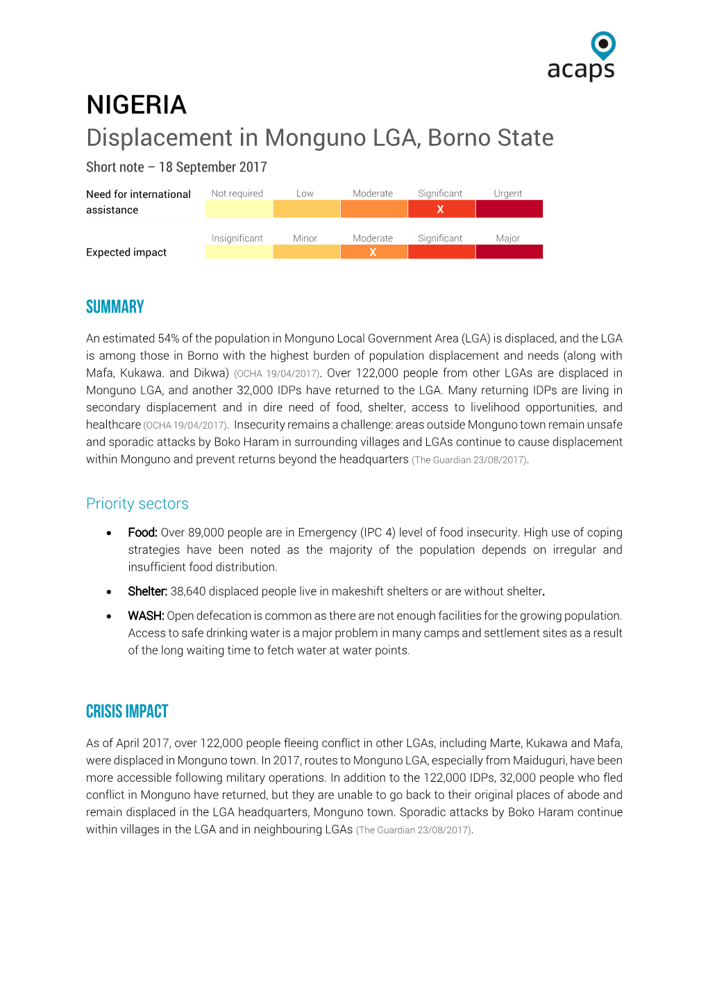 NIGERIA Displacement in Monguno LGA, Borno State Short Note – 18 September 2017