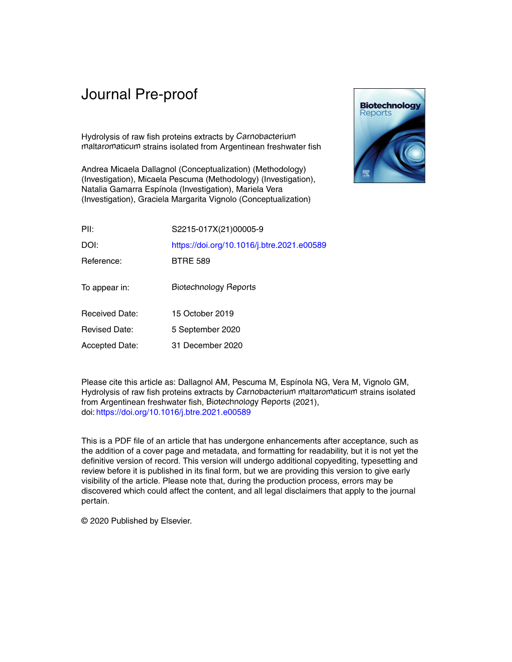 Hydrolysis of Raw Fish Proteins Extracts by Carnobacterium Maltaromaticum Strains Isolated from Argentinean Freshwater Fish