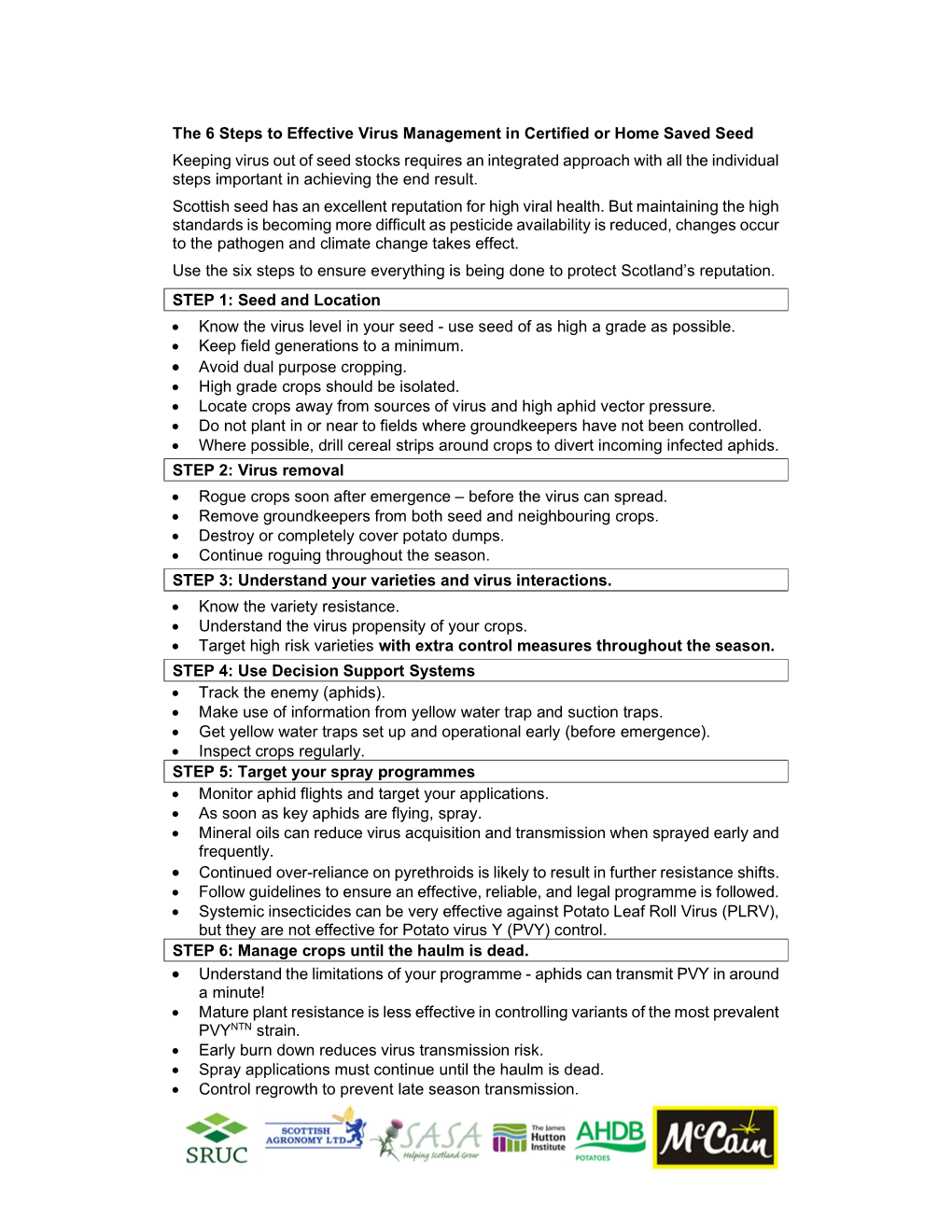 Virus Management in Seed Potatoes 2021