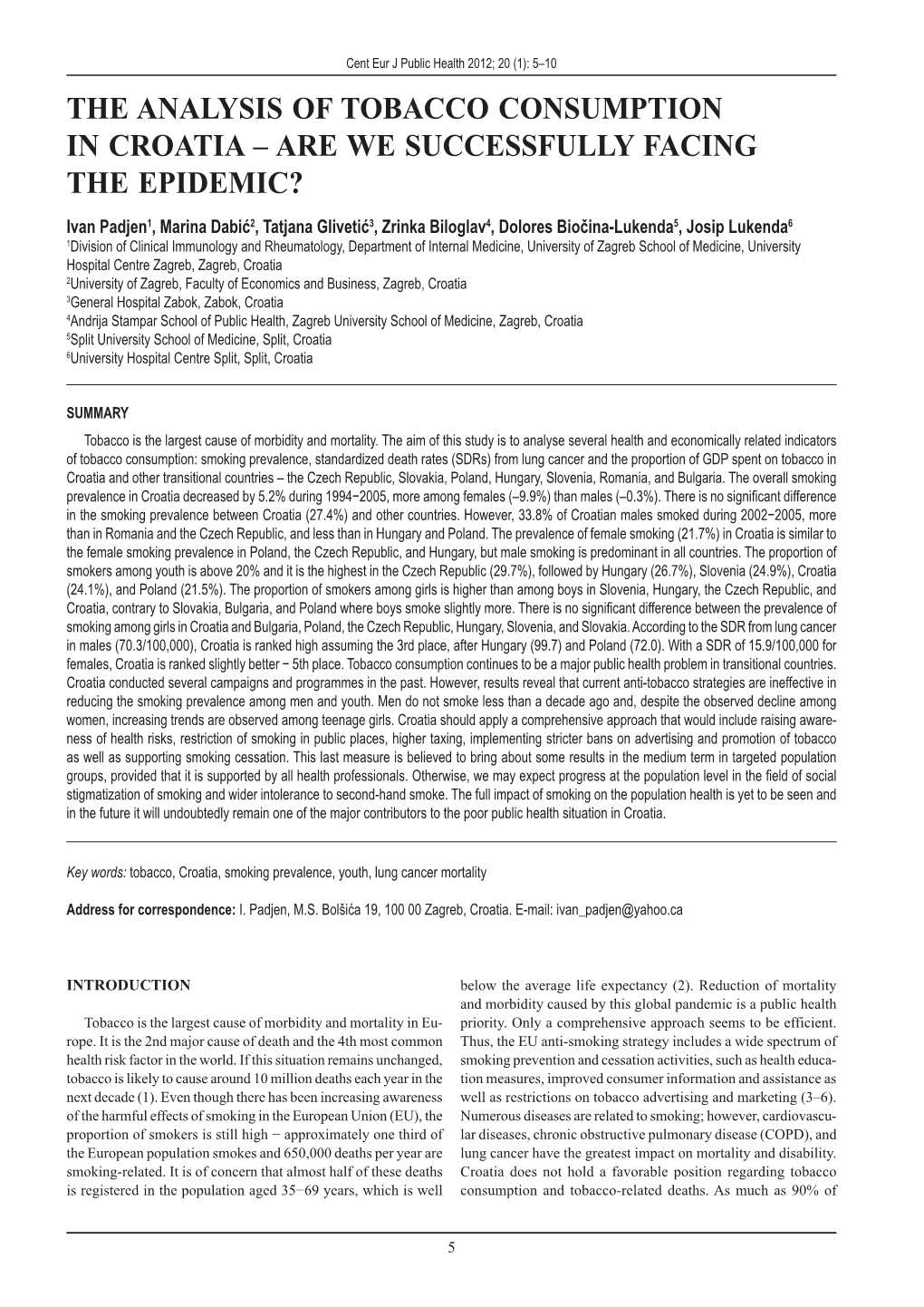 The Analysis of Tobacco Consumption in Croatia