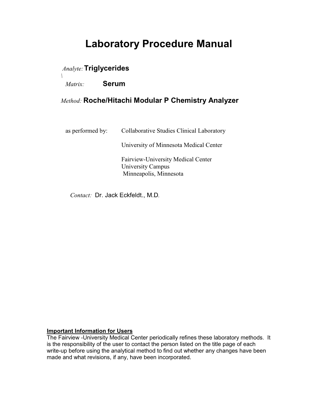 Laboratory Procedure Manual