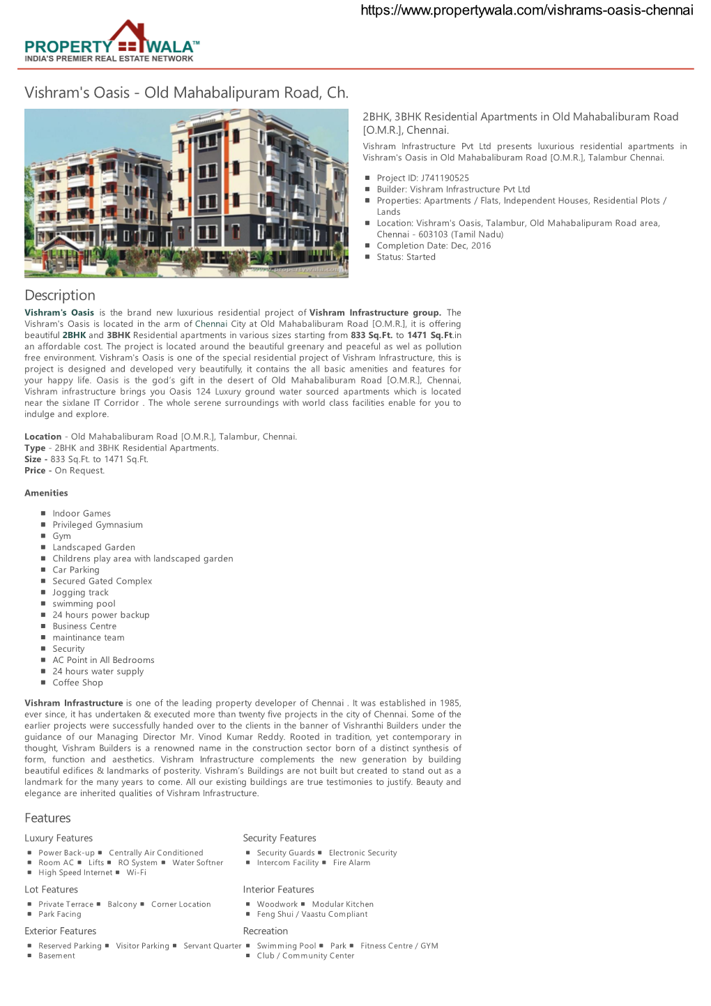 Vishram's Oasis - Old Mahabalipuram Road, Ch… 2BHK, 3BHK Residential Apartments in Old Mahabaliburam Road [O.M.R.], Chennai