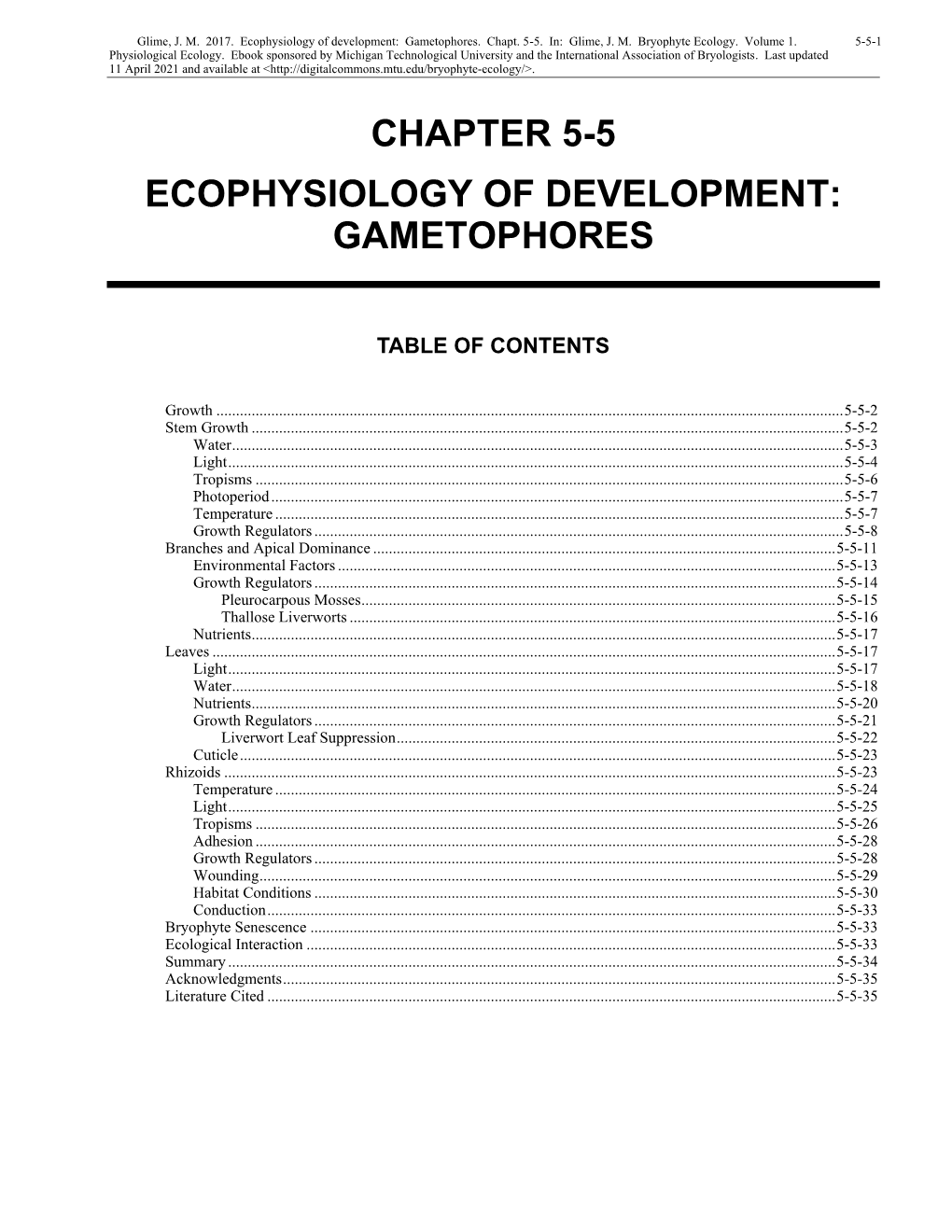 Ecophysiology of Development: Gametophores