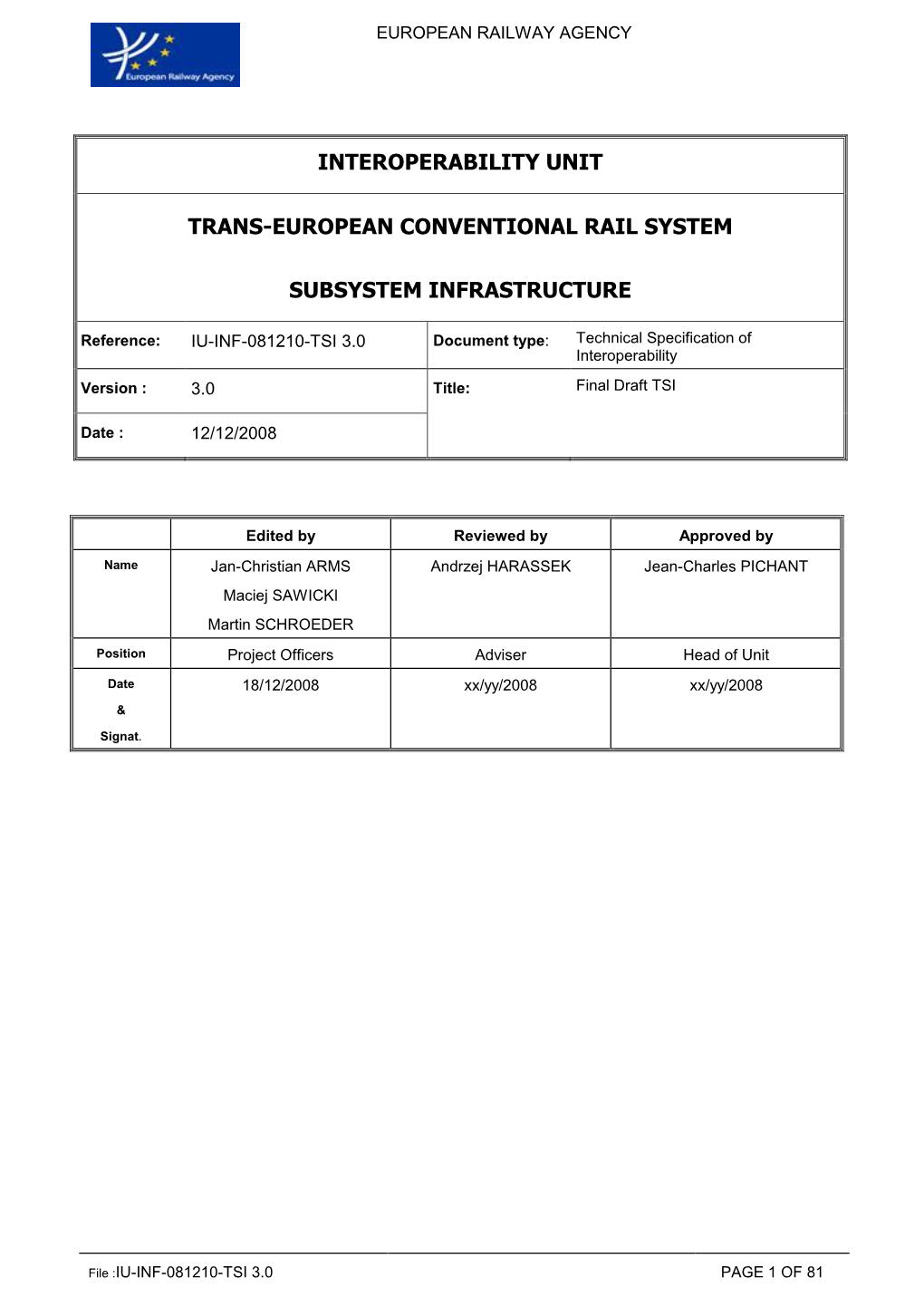 Interoperability Unit Trans-European Conventional Rail System Subsystem