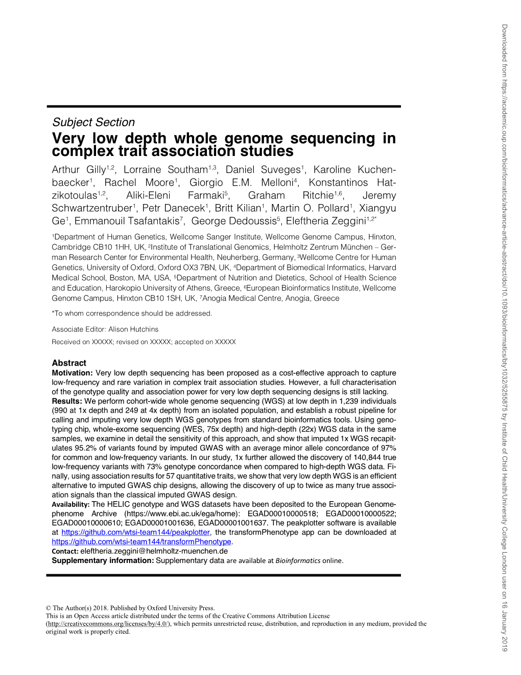 Very Low Depth Whole Genome Sequencing in Complex Trait Association Studies