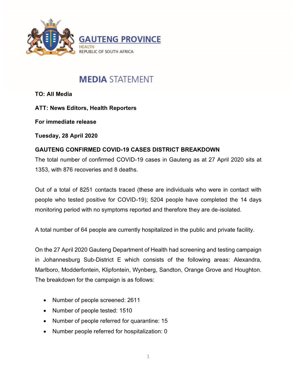 Media ATT: News Editors, Health Reporters for Immediate Release