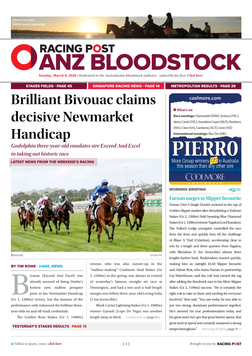 Brilliant Bivouac Claims Decisive Newmarket Handicap | 2 | Sunday, March 8, 2020