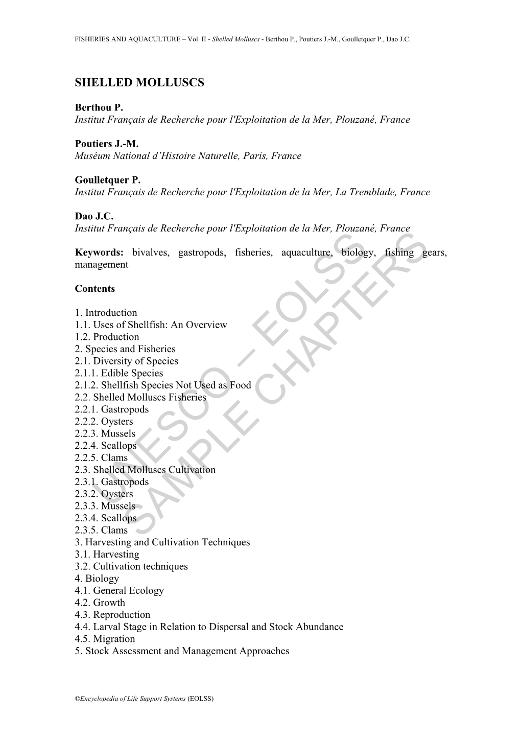 Shelled Molluscs - Berthou P., Poutiers J.-M., Goulletquer P., Dao J.C