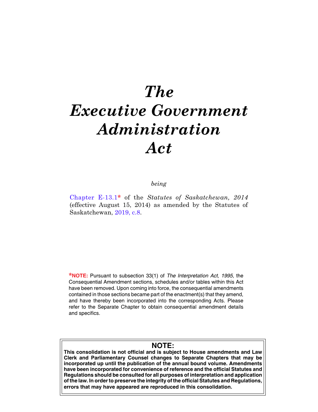 The Executive Government Administration Act