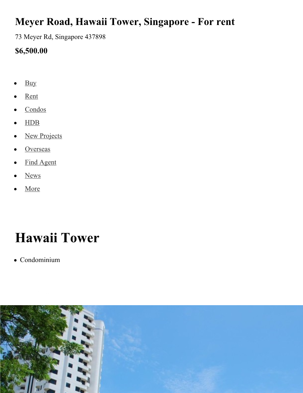 Hawaii Tower, Singapore - for Rent 73 Meyer Rd, Singapore 437898 $6,500.00