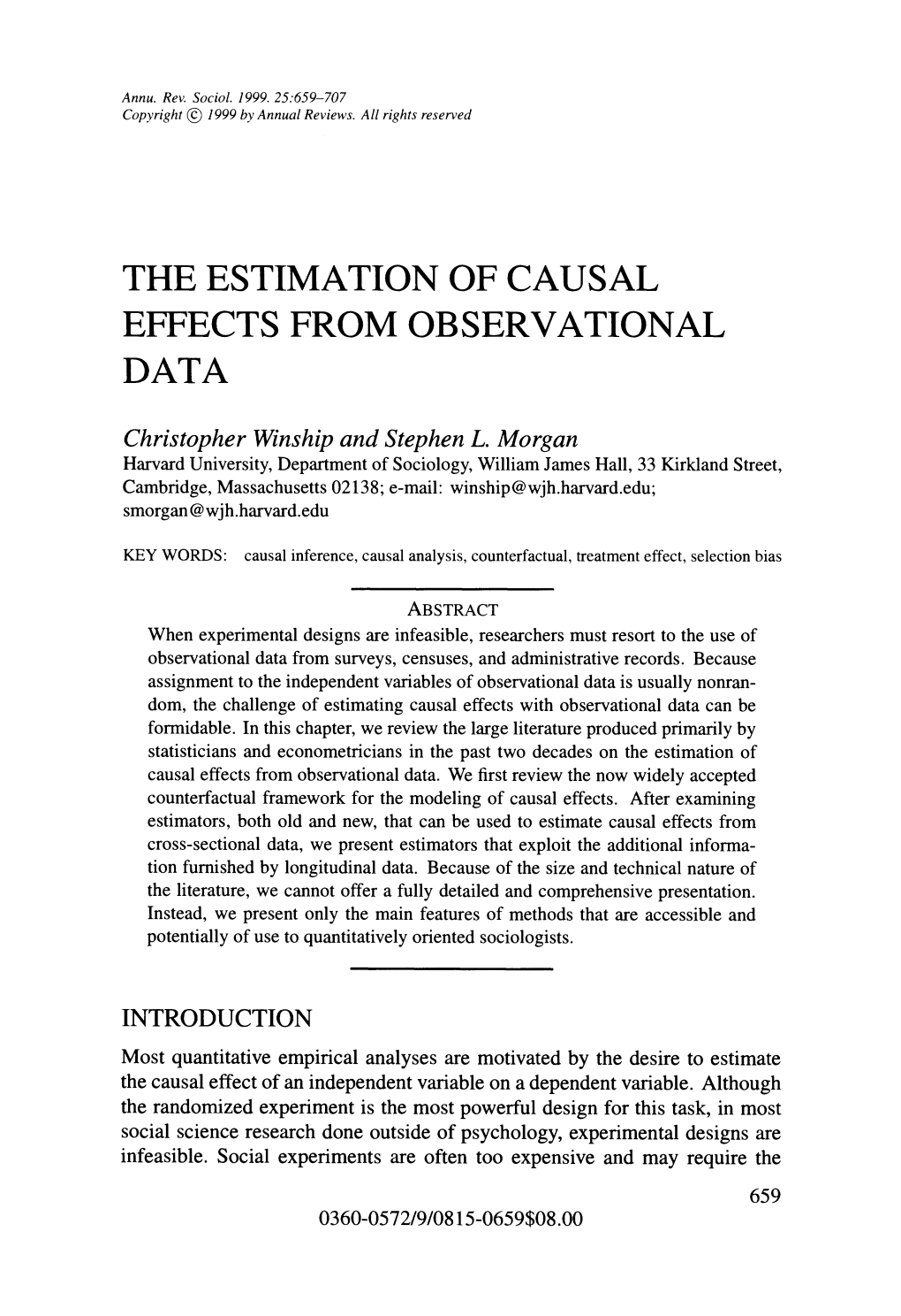 The Estimation of Causal Effects from Observational Data