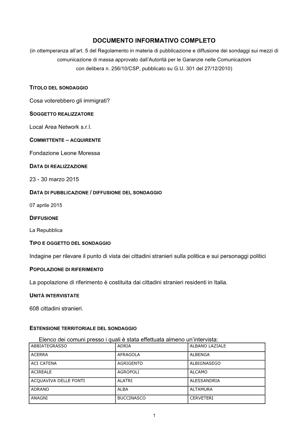 DOCUMENTO INFORMATIVO COMPLETO (In Ottemperanza All’Art