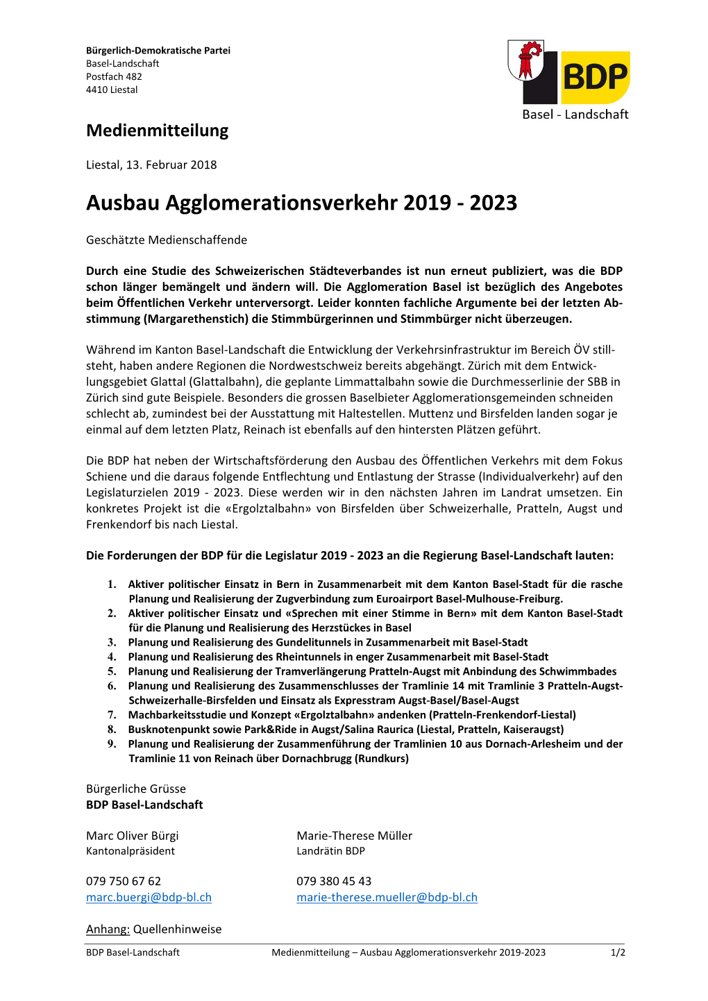 Ausbau Agglomerationsverkehr 2019 ‐ 2023