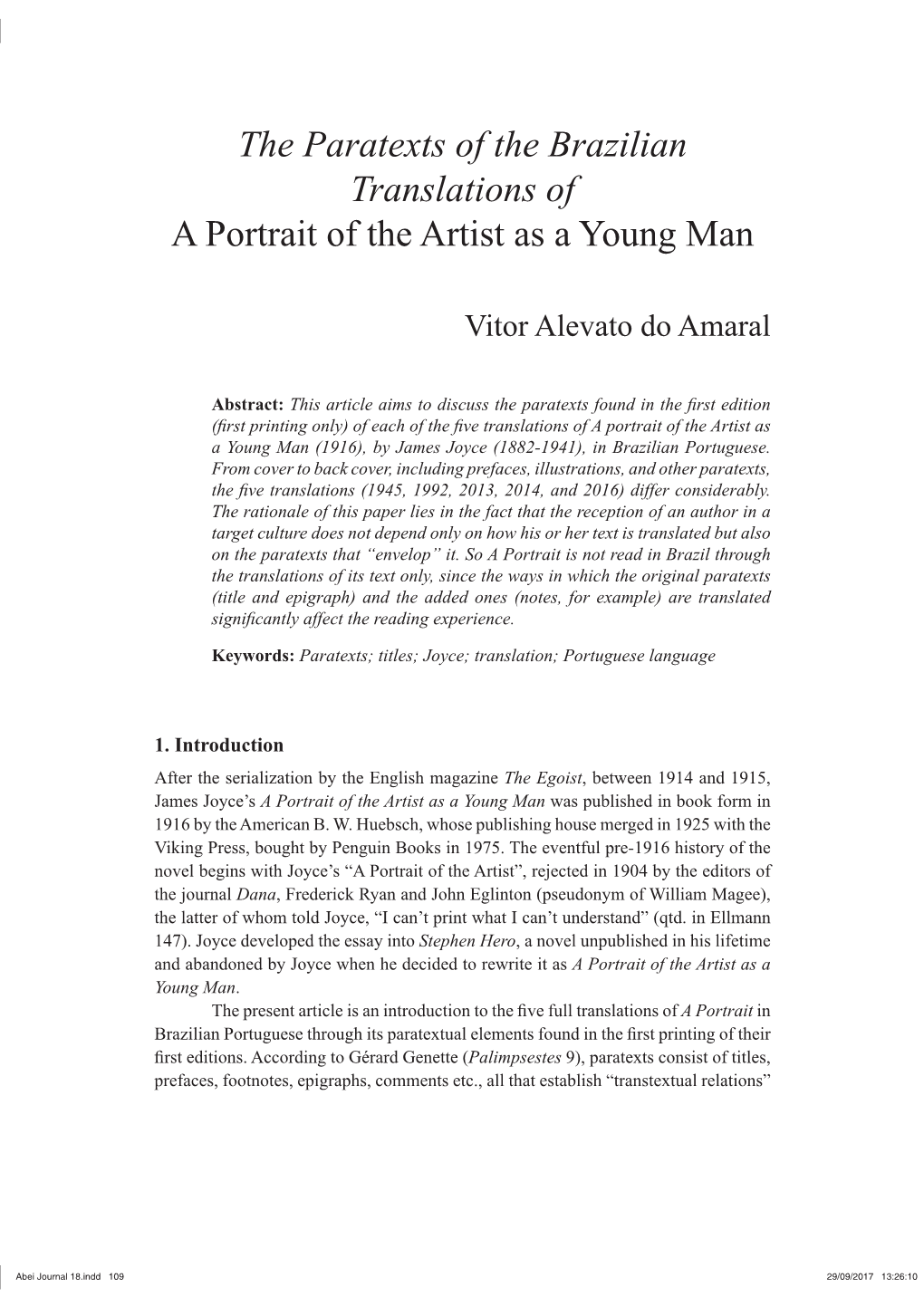 The Paratexts of the Brazilian Translations of a Portrait of the Artist As a Young Man