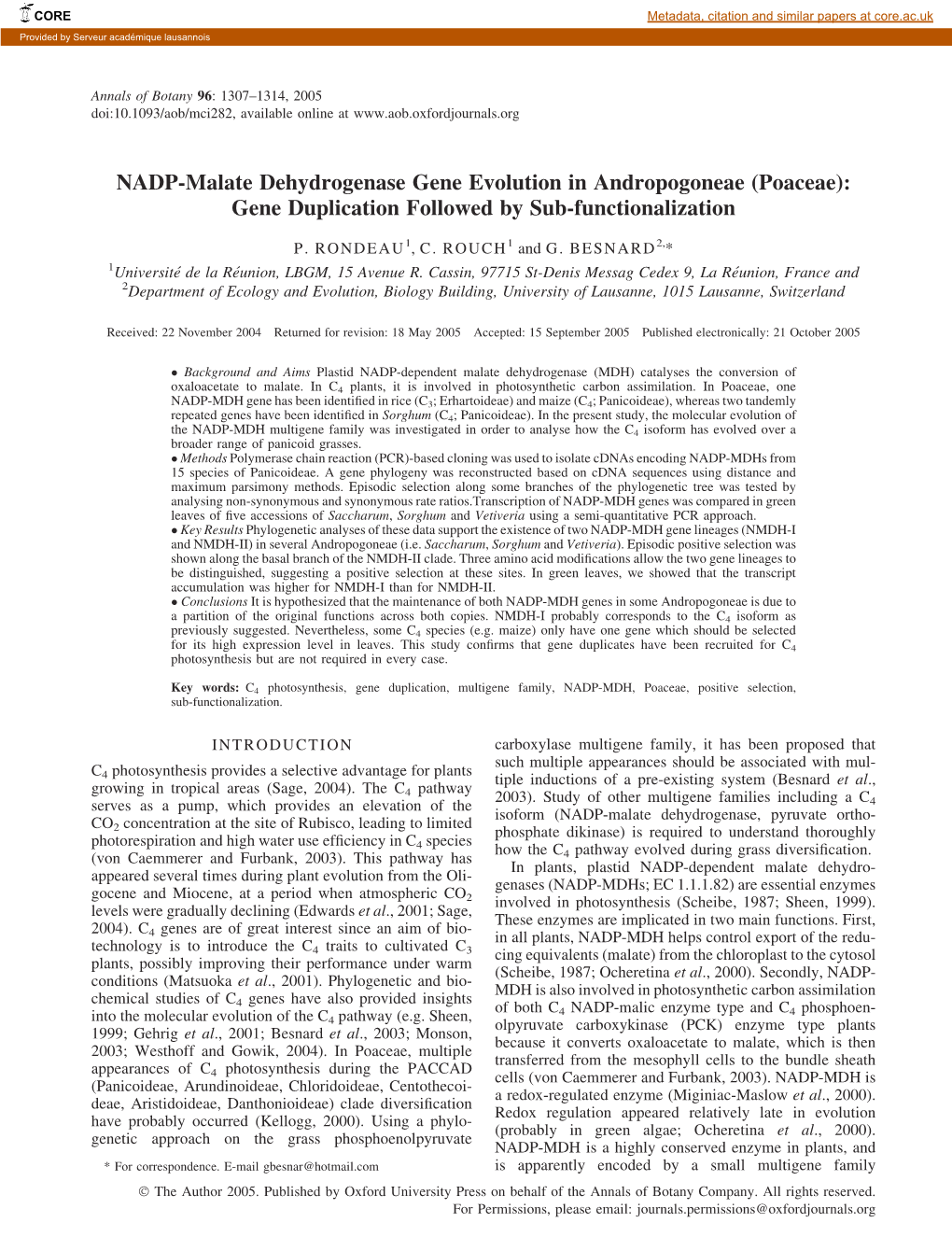 NADP-Malate Dehydrogenase Gene Evolution in Andropogoneae (Poaceae): Gene Duplication Followed by Sub-Functionalization