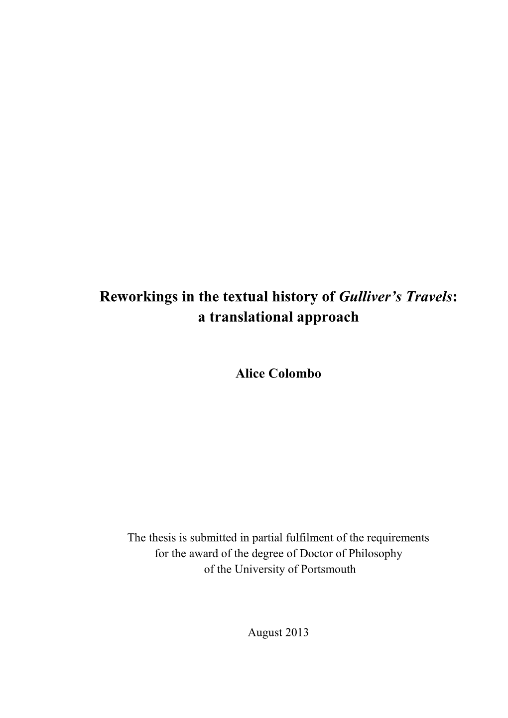 Reworkings in the Textual History of Gulliver's Travels: a Translational