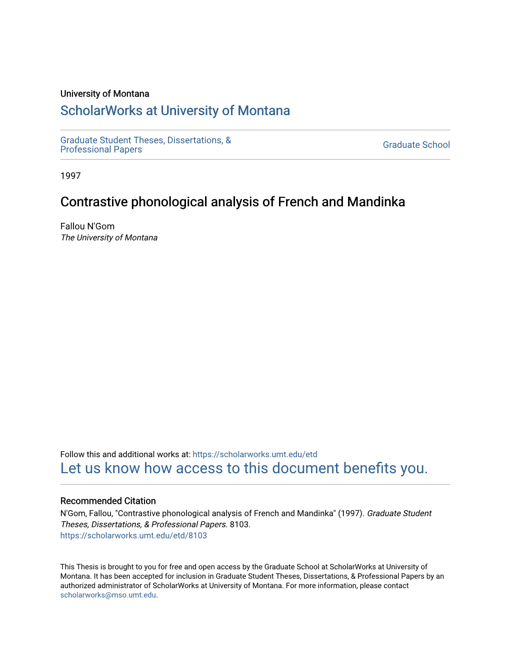 Contrastive Phonological Analysis of French and Mandinka