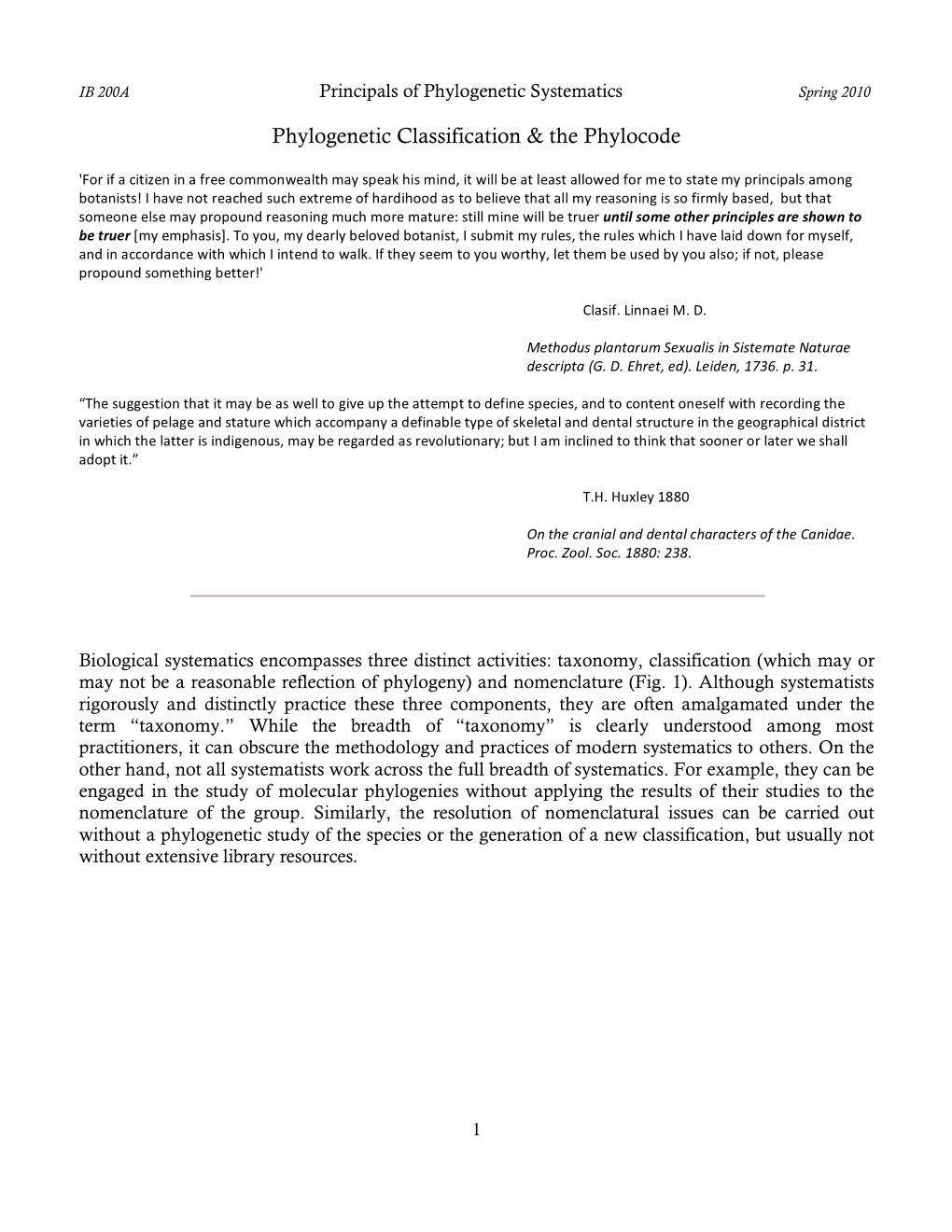 Phylogenetic Classification & the Phylocode