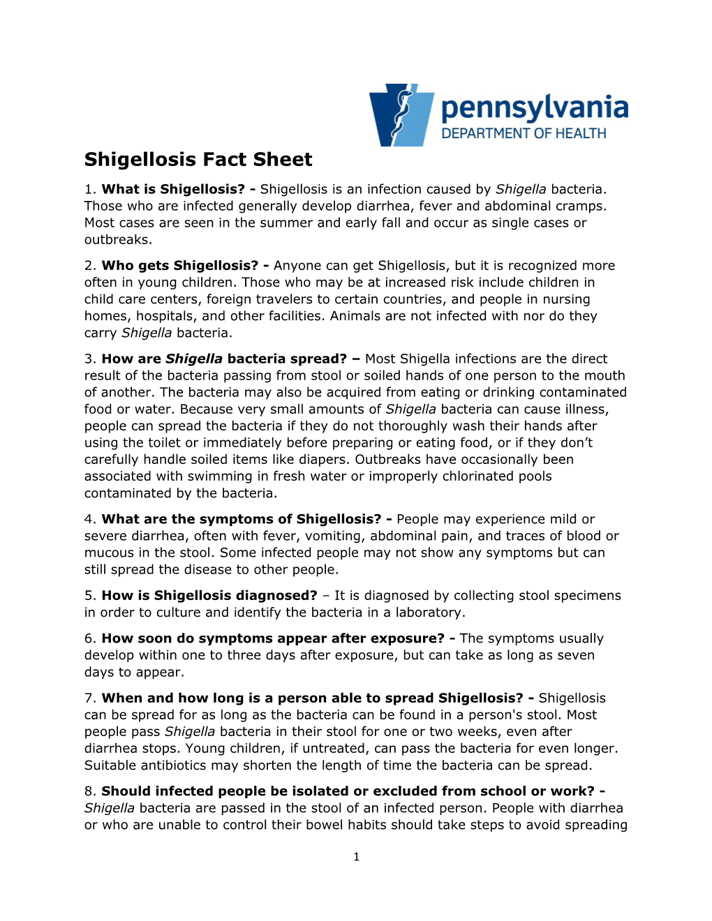 Shigellosis Fact Sheet