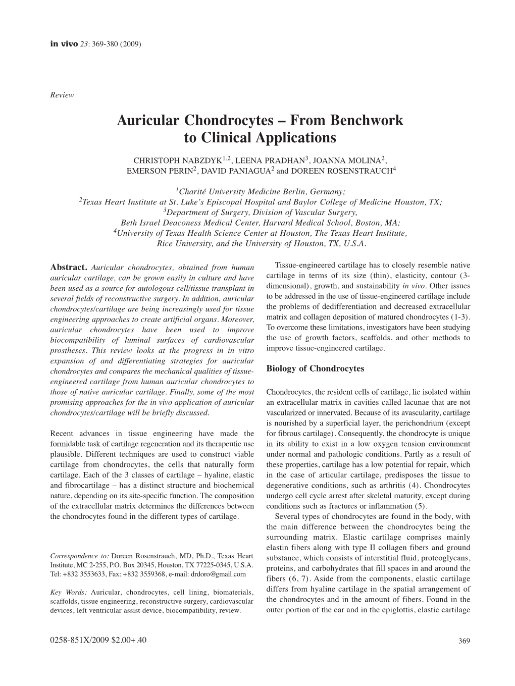 Auricular Chondrocytes – from Benchwork to Clinical Applications