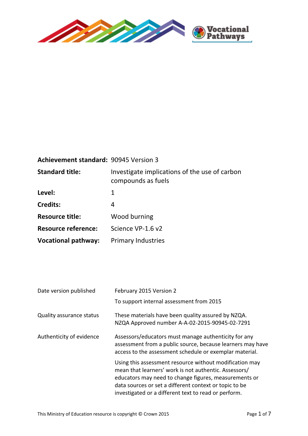 Vocational Pathways Internal Assessment Resource