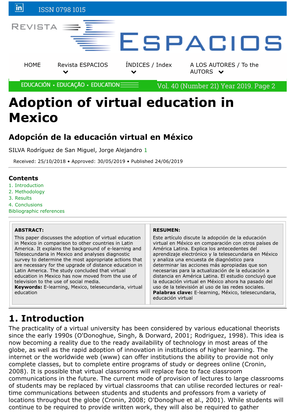 Adoption of Virtual Education in Mexico