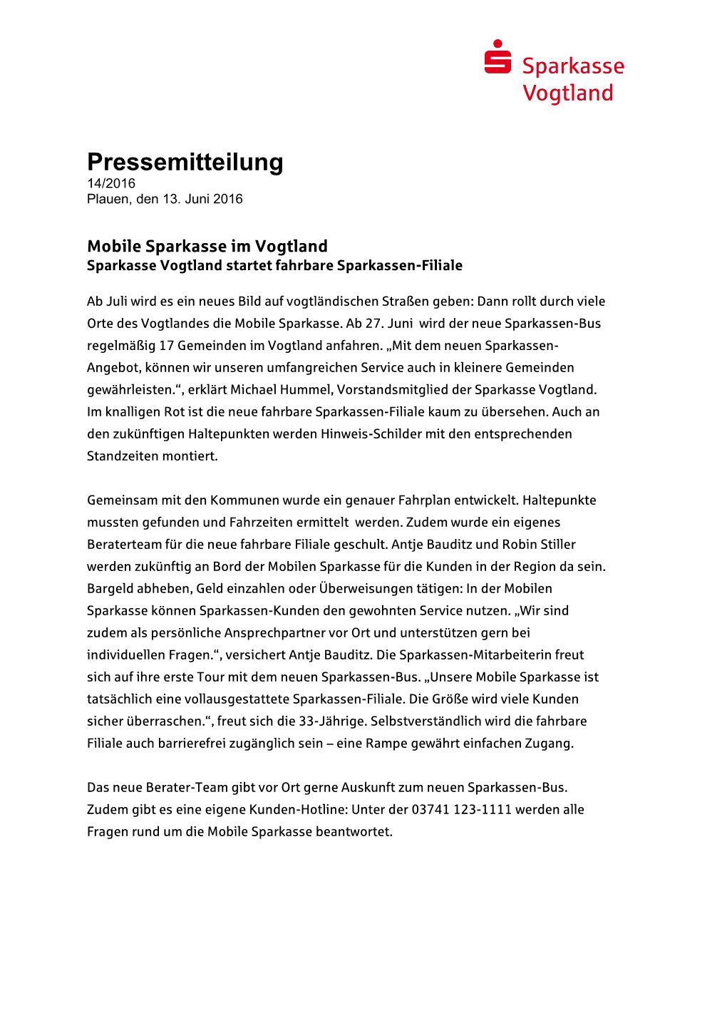 Pressemitteilung 14/2016 Plauen, Den 13