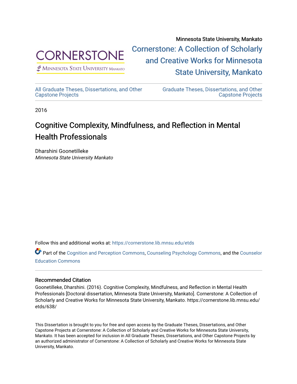 Cognitive Complexity, Mindfulness, and Reflection in Mental Health Professionals