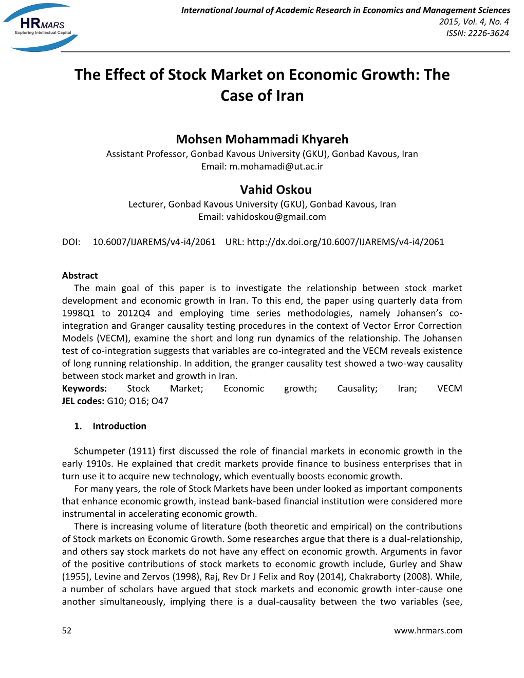 The Effect of Stock Market on Economic Growth: the Case of Iran