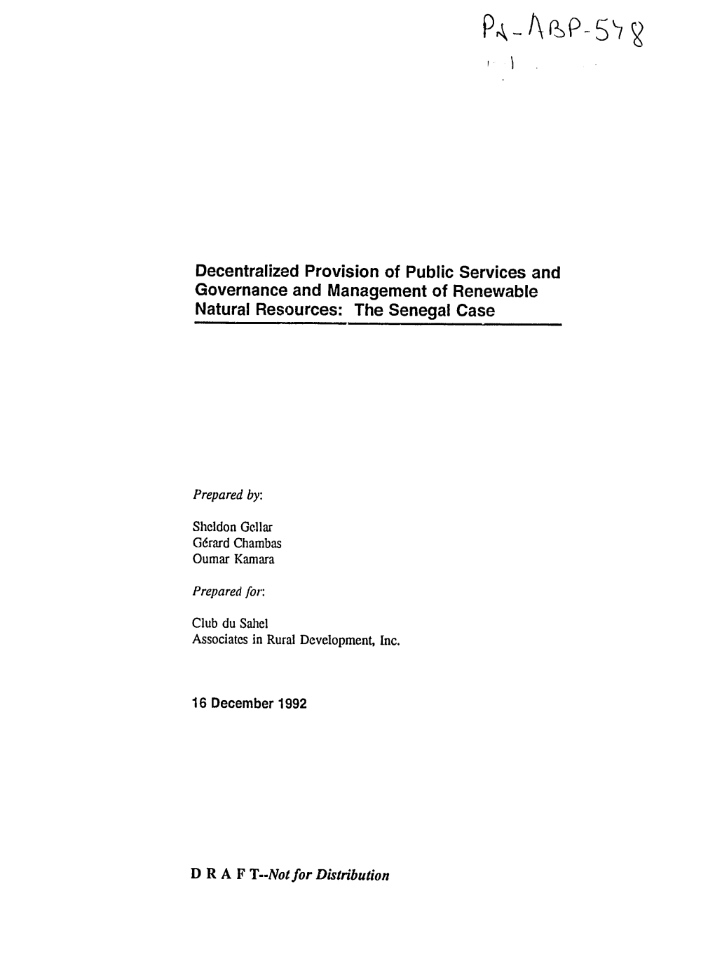 Decentralized Provision of Public Services and Governance and Management of Renewable Natural Resources: the Senegal Case