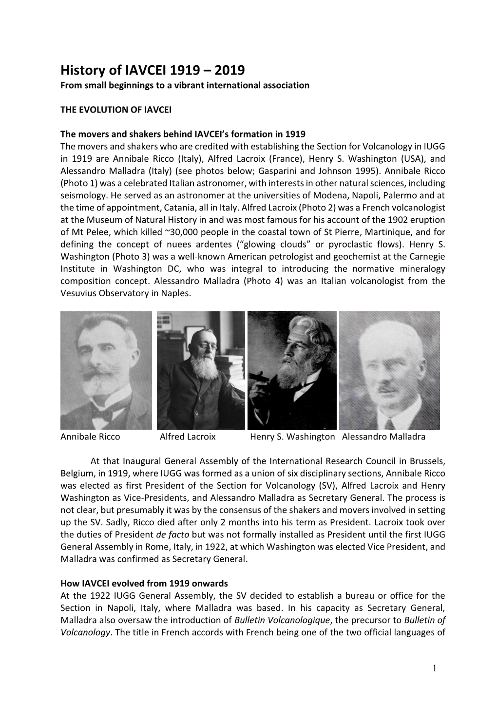 History of IAVCEI 1919 – 2019 from Small Beginnings to a Vibrant International Association