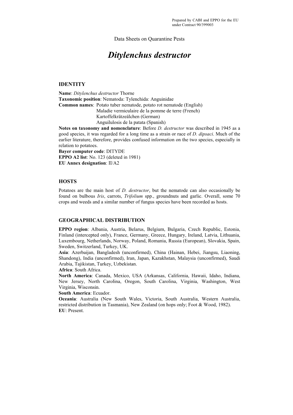 Data Sheet on Ditylenchus Destructor